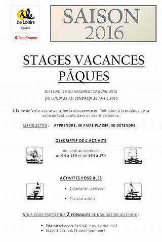 Stages Vacances Pâques 2016