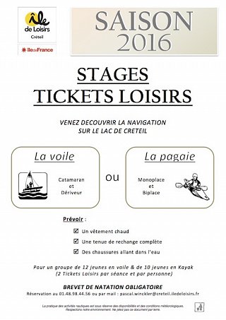 Plaquette Tickets Loisirs 2016